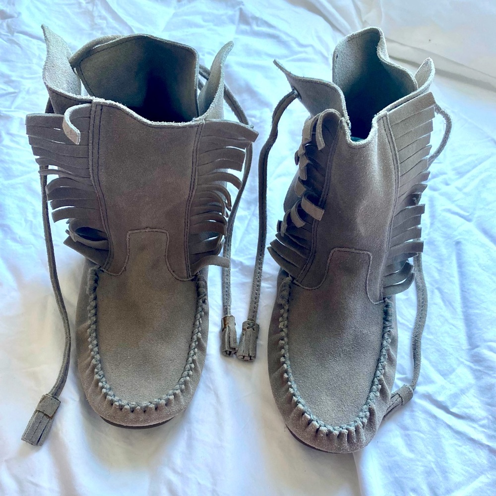 J. Crew Bootie Moccasins, Size: 8, Color: Putty Gray Suede